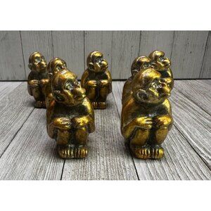 VTG Monkey Figurines Sculpture Statue Resin Gold Colored Home Decor 2.5" Set 7